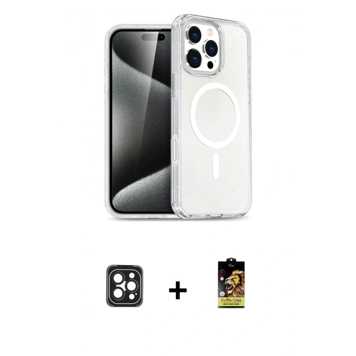 MARSİLYAN™- iPhone 16 Pro Max Kılıf Nova Asil Prime - Siyah Buffer Cam Ekran Koruyucu + PVD Metal Kamera Lens - SH