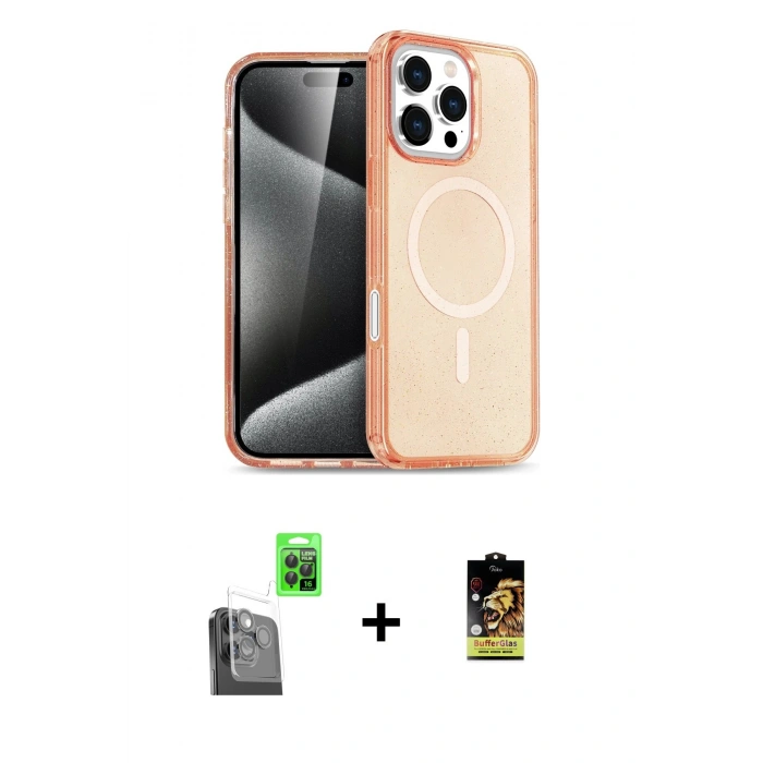 MARSİLYAN™- iPhone 16 Pro Max Kılıf Nova Asil Prime - Siyah Buffer Cam Ekran Koruyucu + Raze Metal Kamera Lens - SH