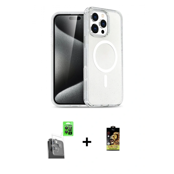 MARSİLYAN™- iPhone 16 Pro Max Kılıf Nova Asil Prime - Siyah Buffer Cam Ekran Koruyucu + Raze Metal Kamera Lens - SH