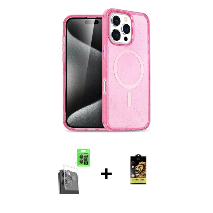 MARSİLYAN™- iPhone 16 Pro Max Kılıf Nova Asil Prime - Siyah Buffer Cam Ekran Koruyucu + Raze Metal Kamera Lens - SH