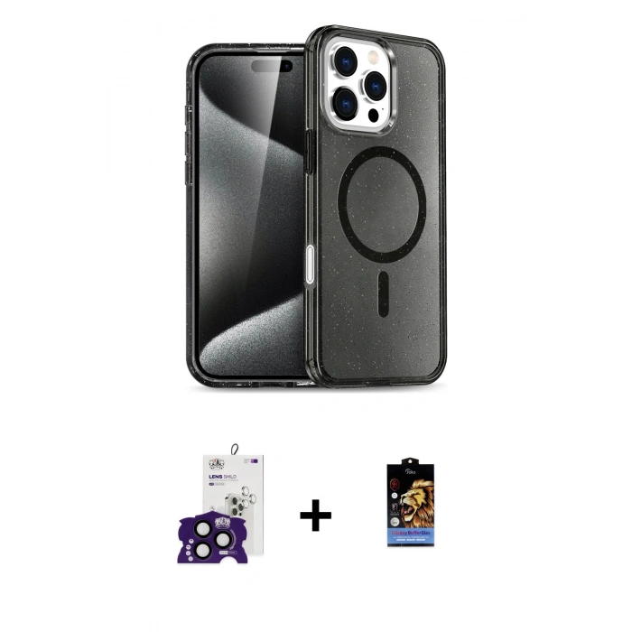 MARSİLYAN™- iPhone 16 Pro Max Kılıf Nova Asil Prime - Siyah Buffer Hayalet Cam Ekran Koruyucu + Bilvis Titan Kamera Lens - SH