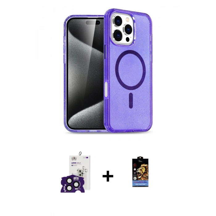 MARSİLYAN™- iPhone 16 Pro Max Kılıf Nova Asil Prime - Siyah Buffer Hayalet Cam Ekran Koruyucu + Bilvis Titan Kamera Lens - SH