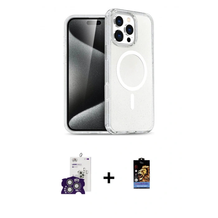MARSİLYAN™- iPhone 16 Pro Max Kılıf Nova Asil Prime - Siyah Buffer Hayalet Cam Ekran Koruyucu + Bilvis Titan Kamera Lens - GS