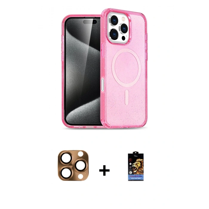 MARSİLYAN™- iPhone 16 Pro Max Kılıf Nova Asil Prime - Siyah Buffer Hayalet Cam Ekran Koruyucu + Çöl Titanyum Pers Alüminyum Kamera Lens
