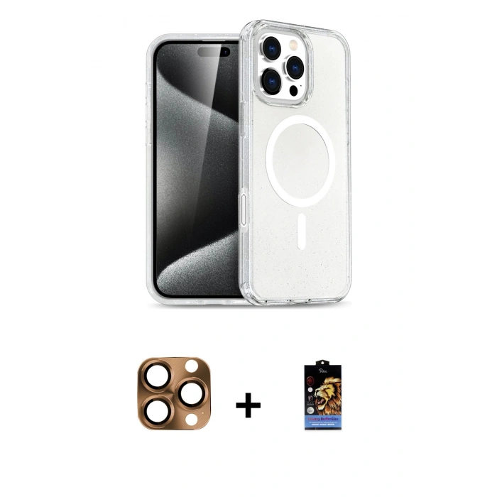 MARSİLYAN™- iPhone 16 Pro Max Kılıf Nova Asil Prime - Siyah Buffer Hayalet Cam Ekran Koruyucu + Çöl Titanyum Pers Alüminyum Kamera Lens