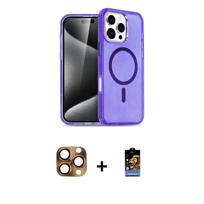 MARSİLYAN™- iPhone 16 Pro Max Kılıf Nova Asil Prime - Siyah Buffer Hayalet Cam Ekran Koruyucu + Çöl Titanyum Pers Alüminyum Kamera Lens