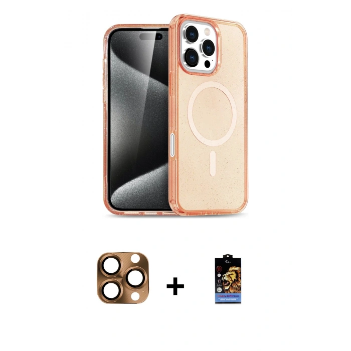 MARSİLYAN™- iPhone 16 Pro Max Kılıf Nova Asil Prime - Siyah Buffer Hayalet Cam Ekran Koruyucu + Çöl Titanyum Pers Alüminyum Kamera Lens
