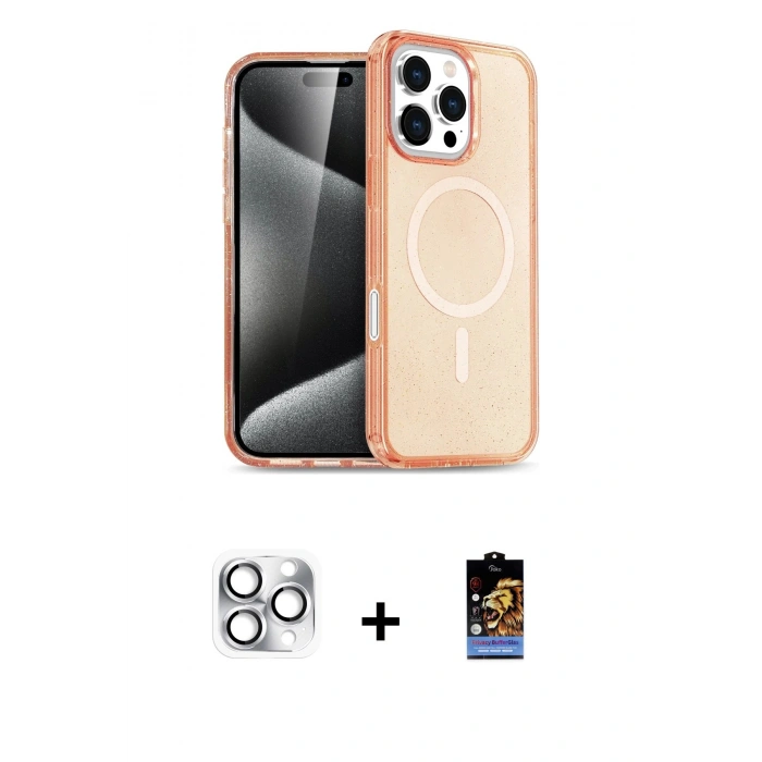 MARSİLYAN™- iPhone 16 Pro Max Kılıf Nova Asil Prime - Siyah Buffer Hayalet Cam Ekran Koruyucu + Pers Alüminyum Kamera Lens - GS