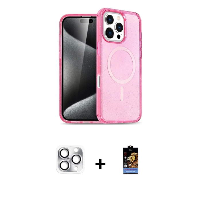 MARSİLYAN™- iPhone 16 Pro Max Kılıf Nova Asil Prime - Siyah Buffer Hayalet Cam Ekran Koruyucu + Pers Alüminyum Kamera Lens - GS