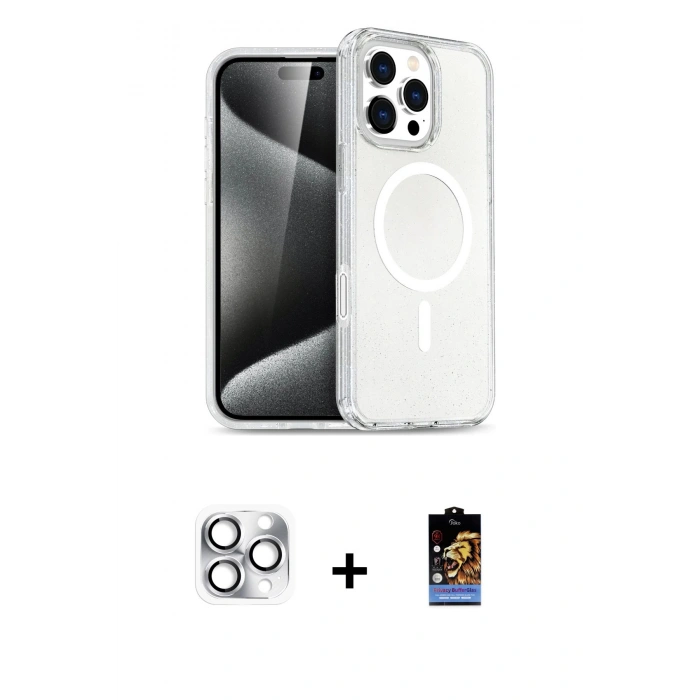 MARSİLYAN™- iPhone 16 Pro Max Kılıf Nova Asil Prime - Siyah Buffer Hayalet Cam Ekran Koruyucu + Pers Alüminyum Kamera Lens - GS