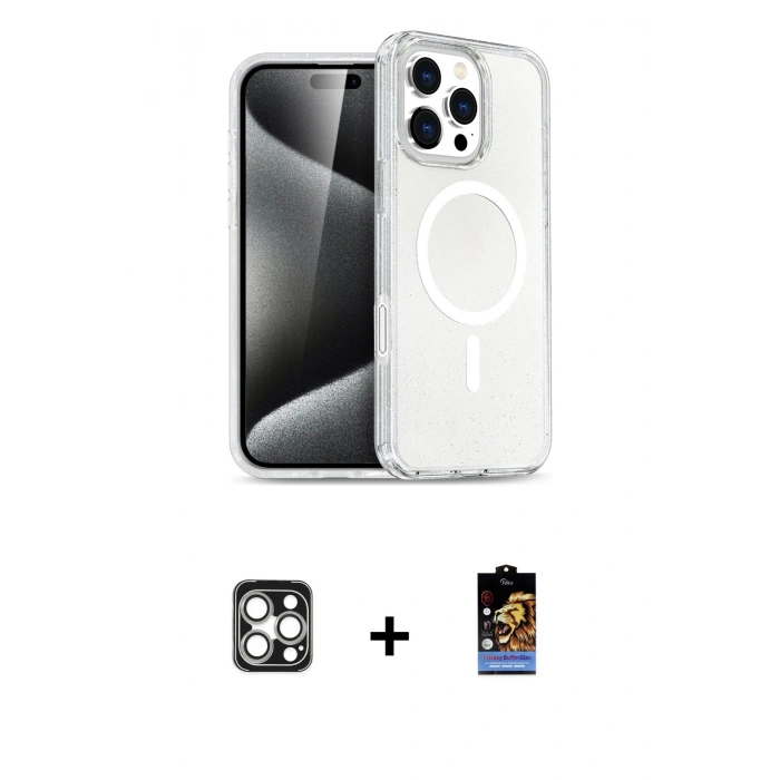 MARSİLYAN™- iPhone 16 Pro Max Kılıf Nova Asil Prime - Siyah Buffer Hayalet Cam Ekran Koruyucu + PVD Metal Kamera Lens - GS