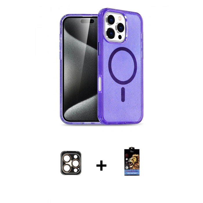 MARSİLYAN™- iPhone 16 Pro Max Kılıf Nova Asil Prime - Siyah Buffer Hayalet Cam Ekran Koruyucu + PVD Metal Kamera Lens - GD