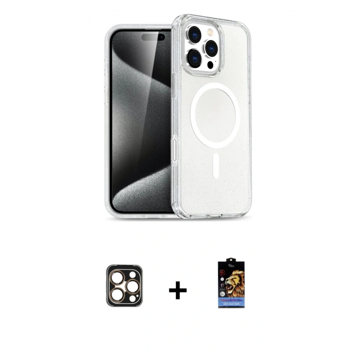 MARSİLYAN™- iPhone 16 Pro Max Kılıf Nova Asil Prime - Siyah Buffer Hayalet Cam Ekran Koruyucu + PVD Metal Kamera Lens - GD