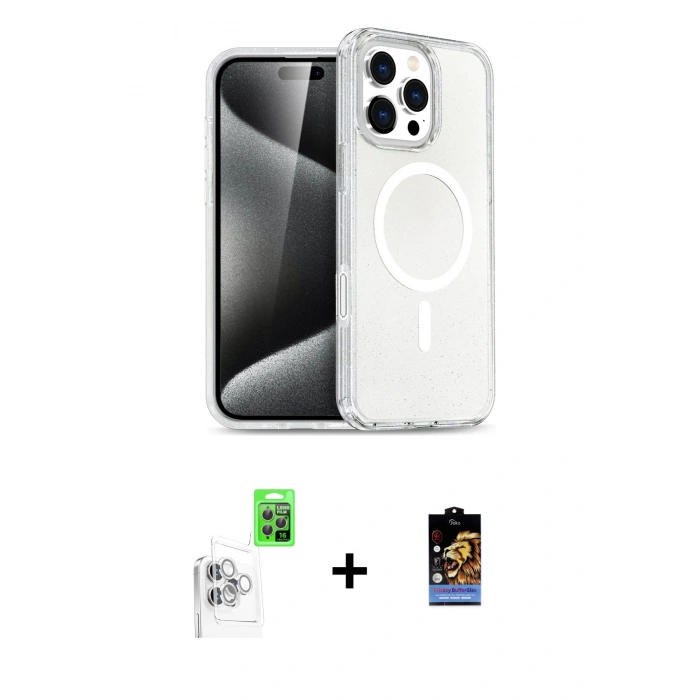 MARSİLYAN™- iPhone 16 Pro Max Kılıf Nova Asil Prime - Siyah Buffer Hayalet Cam Ekran Koruyucu + Raze Metal Kamera Lens - BZ