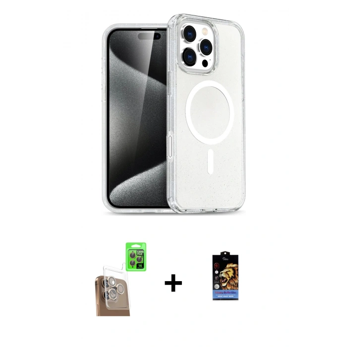 MARSİLYAN™- iPhone 16 Pro Max Kılıf Nova Asil Prime - Siyah Buffer Hayalet Cam Ekran Koruyucu + Raze Metal Kamera Lens - CLTM