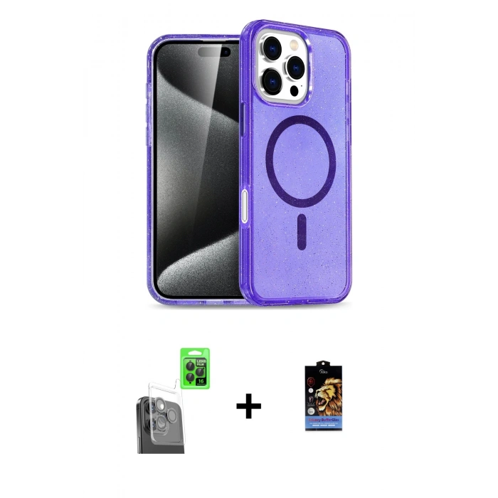 MARSİLYAN™- iPhone 16 Pro Max Kılıf Nova Asil Prime - Siyah Buffer Hayalet Cam Ekran Koruyucu + Raze Metal Kamera Lens - SH