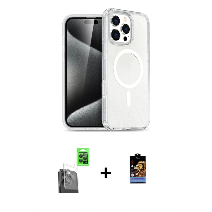MARSİLYAN™- iPhone 16 Pro Max Kılıf Nova Asil Prime - Siyah Buffer Hayalet Cam Ekran Koruyucu + Raze Metal Kamera Lens - SH