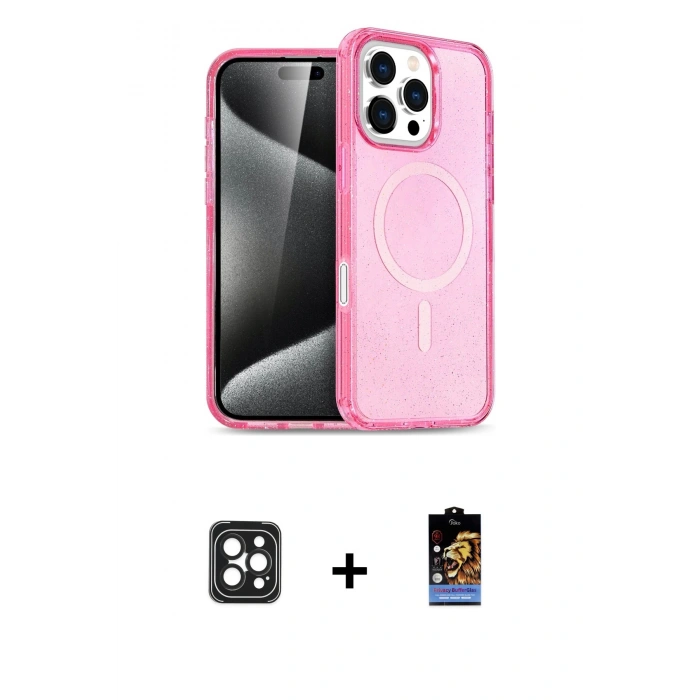 MARSİLYAN™- iPhone 16 Pro Max Kılıf Nova Asil Prime - Siyah Buffer Hayalet Cam Ekran Koruyucu + Siyah PVD Metal Kamera Lens