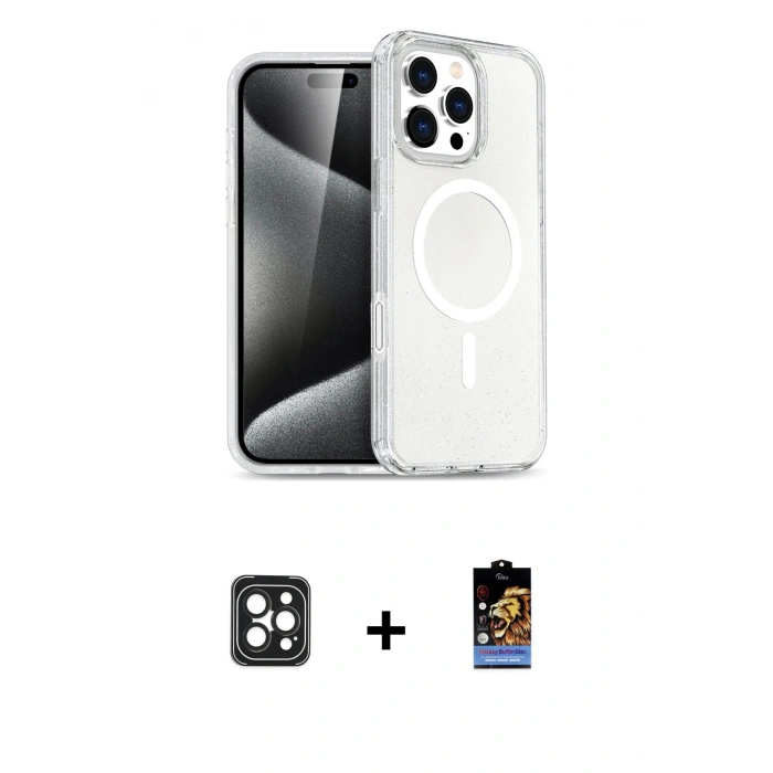 MARSİLYAN™- iPhone 16 Pro Max Kılıf Nova Asil Prime - Siyah Buffer Hayalet Cam Ekran Koruyucu + Siyah PVD Metal Kamera Lens