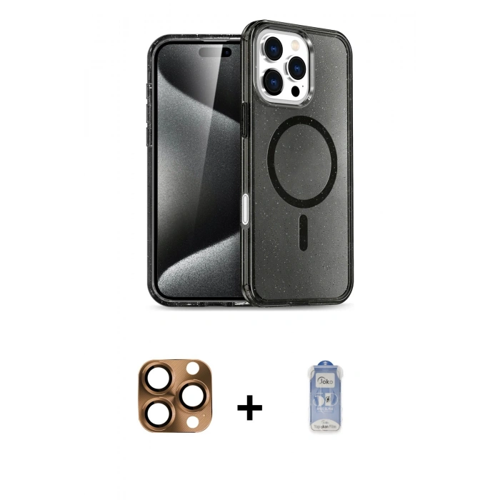 MARSİLYAN™- iPhone 16 Pro Max Kılıf Nova Asil Prime - Siyah Joko Magic 5D Cam + Pers Alüminyum Kamera Lens - CLTM