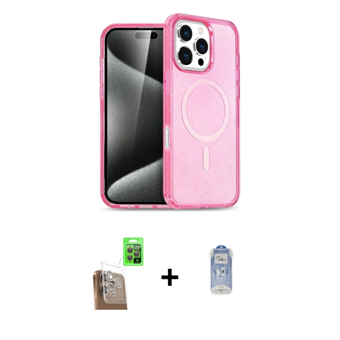 MARSİLYAN™- iPhone 16 Pro Max Kılıf Nova Asil Prime - Siyah Joko Magic 5D Cam + Çöl Titanyum Raze Metal Kamera Lens