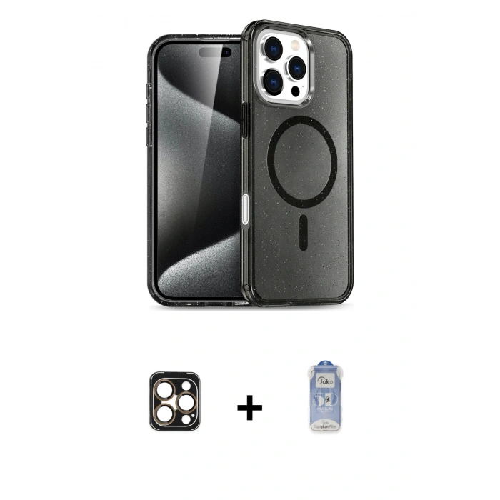 MARSİLYAN™- iPhone 16 Pro Max Kılıf Nova Asil Prime - Siyah Joko Magic 5D Cam + Gold PVD Metal Kamera Lens