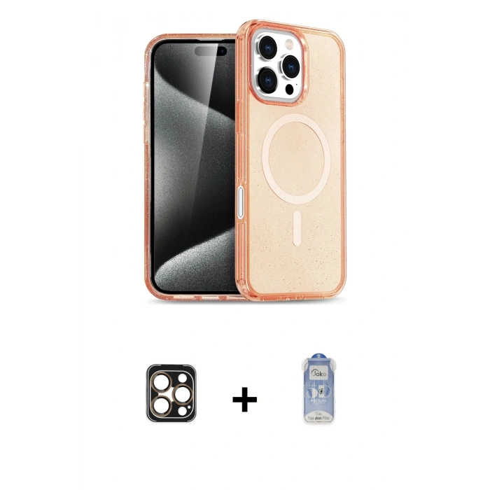 MARSİLYAN™- iPhone 16 Pro Max Kılıf Nova Asil Prime - Siyah Joko Magic 5D Cam + Gold PVD Metal Kamera Lens