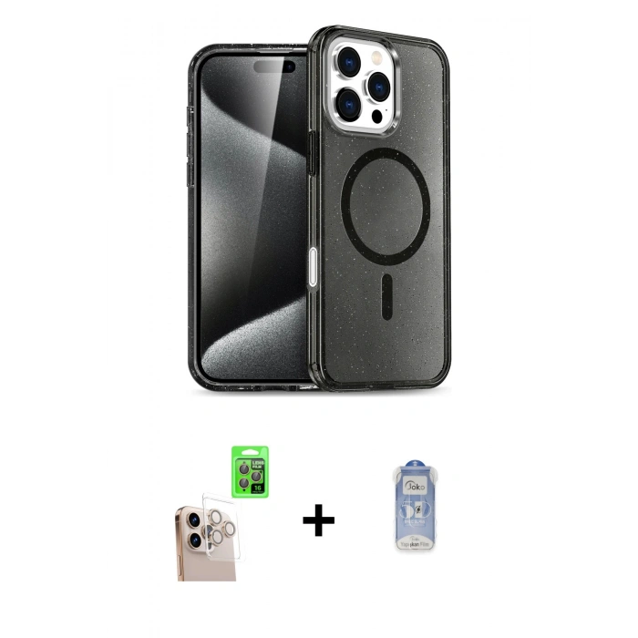MARSİLYAN™- iPhone 16 Pro Max Kılıf Nova Asil Prime - Siyah Joko Magic 5D Cam + Raze Metal Kamera Lens - NLGY