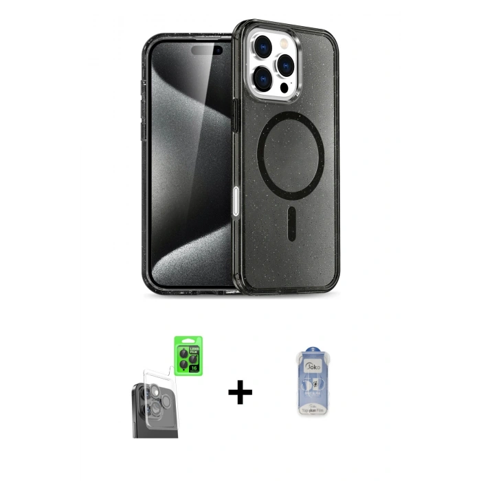 MARSİLYAN™- iPhone 16 Pro Max Kılıf Nova Asil Prime - Siyah Joko Magic 5D Cam + Raze Metal Kamera Lens - SH