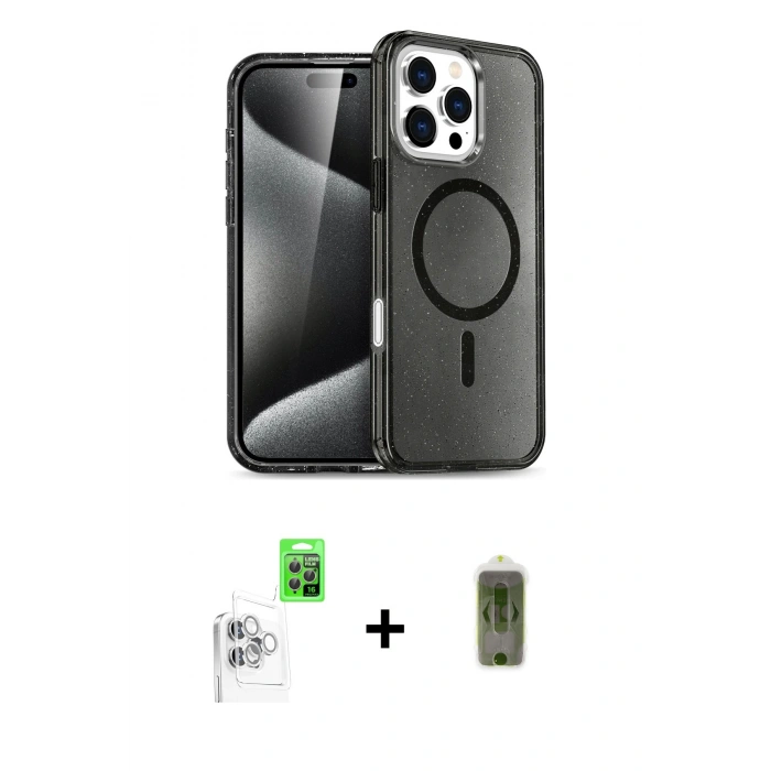 MARSİLYAN™- iPhone 16 Pro Max Kılıf Nova Asil Prime - Siyah Joko Magic 5D Hayalet Cam + Raze Metal Kamera Lens - BZ