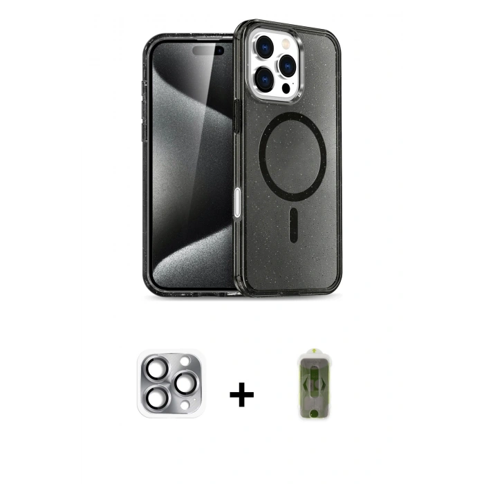 MARSİLYAN™- iPhone 16 Pro Max Kılıf Nova Asil Prime - Siyah Joko Magic 5D Hayalet Cam + Pers Alüminyum Kamera Lens - GI
