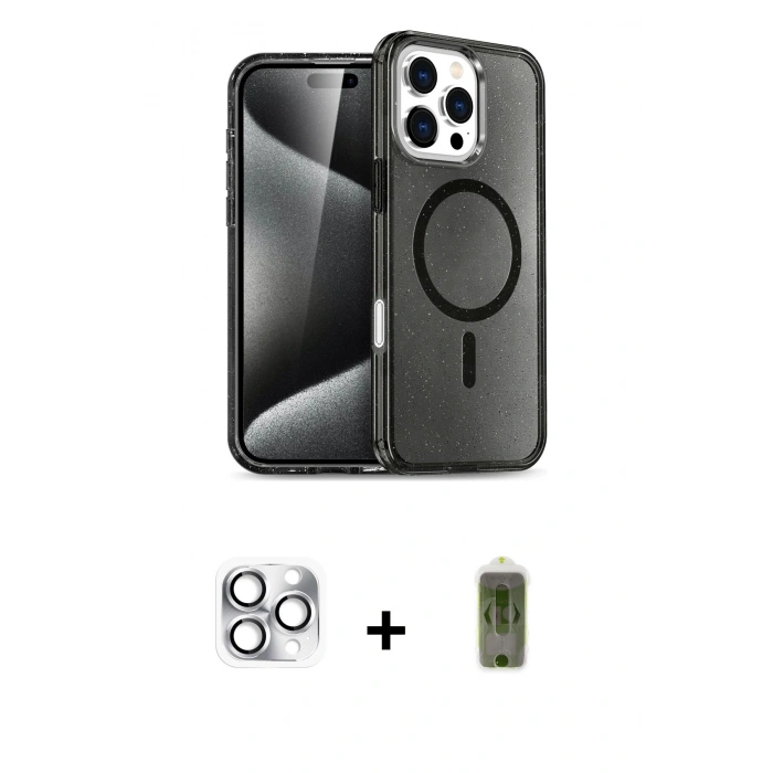 MARSİLYAN™- iPhone 16 Pro Max Kılıf Nova Asil Prime - Siyah Joko Magic 5D Hayalet Cam + Pers Alüminyum Kamera Lens - GS