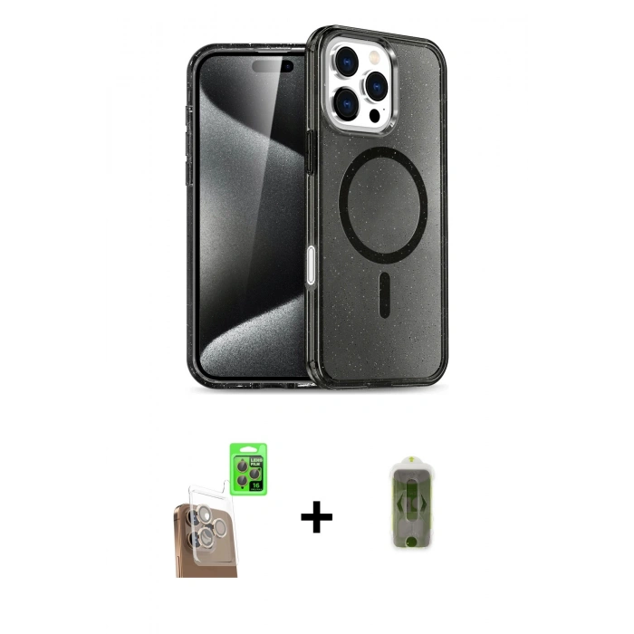 MARSİLYAN™- iPhone 16 Pro Max Kılıf Nova Asil Prime - Siyah Joko Magic 5D Hayalet Cam + Raze Metal Kamera Lens - CLTM