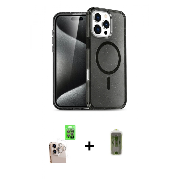 MARSİLYAN™- iPhone 16 Pro Max Kılıf Nova Asil Prime - Siyah Joko Magic 5D Hayalet Cam + Raze Metal Kamera Lens - NLGY