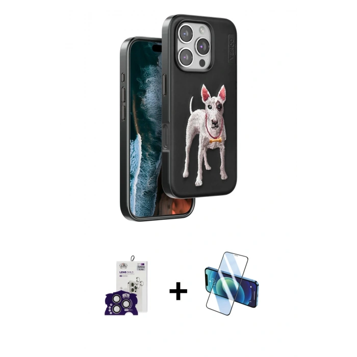 MARSİLYAN™- iPhone 16 Pro Max Kılıf Nova Form Koleksiyonu - Siyah 3D Antistatik Cam Ekran Koruyucu + Bilvis Titan Kamera Lens - TMGI