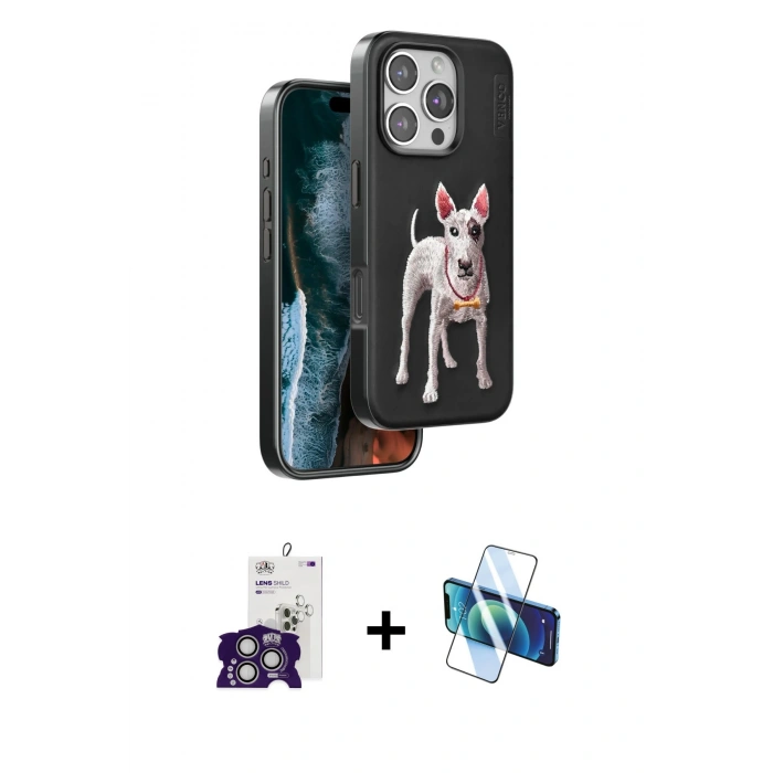 MARSİLYAN™- iPhone 16 Pro Max Kılıf Nova Form Koleksiyonu - Siyah 3D Antistatik Cam Ekran Koruyucu + Bilvis Titan Kamera Lens - GS