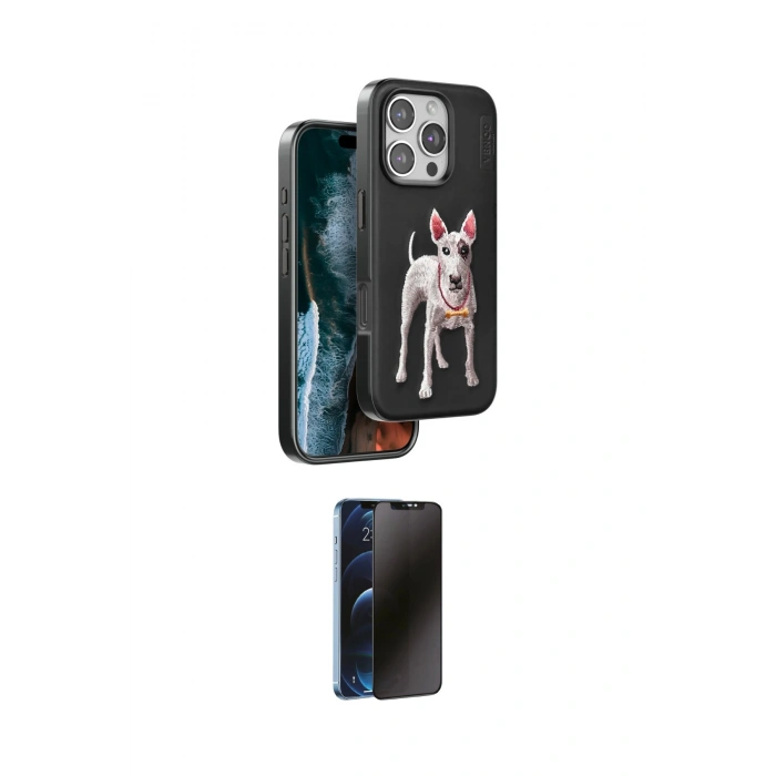 MARSİLYAN™- iPhone 16 Pro Max Kılıf Nova Form Koleksiyonu - Siyah 3D Antistatik Hayalet Cam Ekran Koruyucu