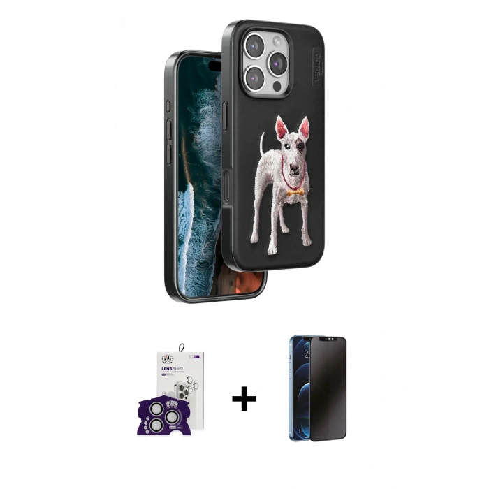 MARSİLYAN™- iPhone 16 Pro Max Kılıf Nova Form Koleksiyonu - Siyah 3D Antistatik Hayalet Cam Ekran Koruyucu + Bilvis Titan Kamera Lens - GS