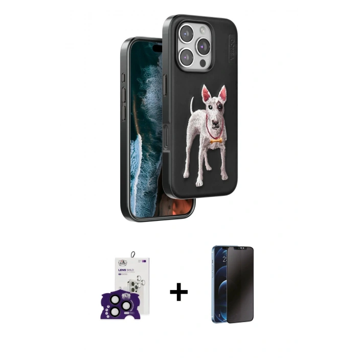 MARSİLYAN™- iPhone 16 Pro Max Kılıf Nova Form Koleksiyonu - Siyah 3D Antistatik Hayalet Cam Ekran Koruyucu + Bilvis Titan Kamera Lens - SH