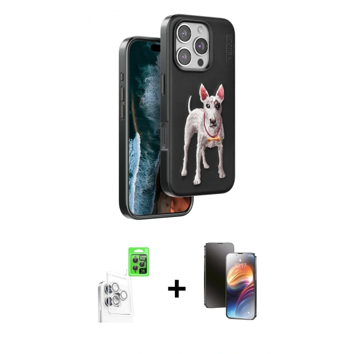 MARSİLYAN™- iPhone 16 Pro Max Kılıf Nova Form Koleksiyonu - Siyah 3D Antistatik Mat Seramik Nano Ekran Koruyucu + Raze Metal Kamera Lens - BZ