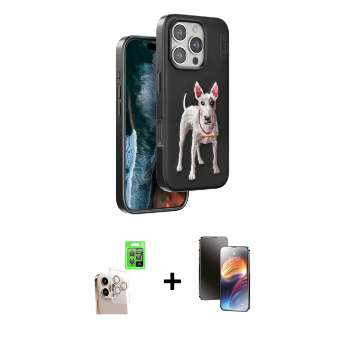 MARSİLYAN™- iPhone 16 Pro Max Kılıf Nova Form Koleksiyonu - Siyah 3D Antistatik Mat Seramik Nano Ekran Koruyucu + Raze Metal Kamera Lens - NLGY