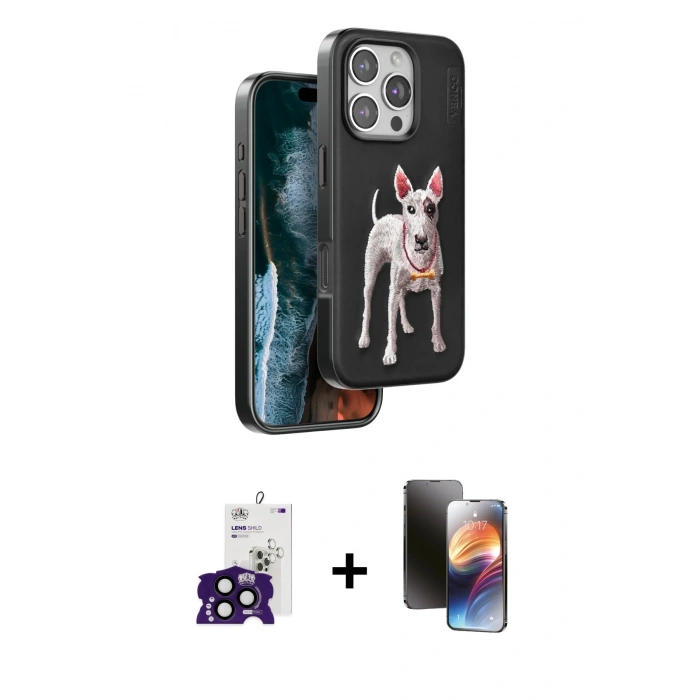 MARSİLYAN™- iPhone 16 Pro Max Kılıf Nova Form Koleksiyonu - Siyah 3D Antistatik Mat Seramik Nano Ekran Koruyucu + Bilvis Titan Kamera Lens - SH