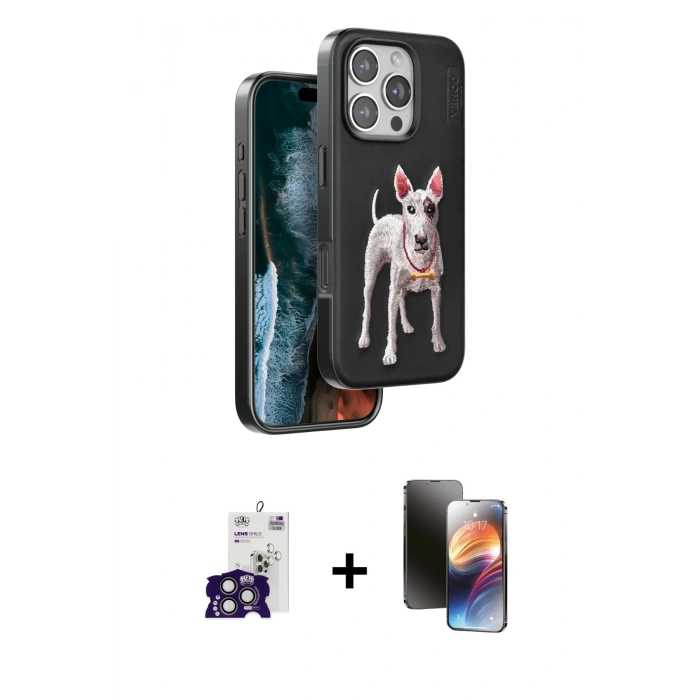 MARSİLYAN™- iPhone 16 Pro Max Kılıf Nova Form Koleksiyonu - Siyah 3D Antistatik Mat Seramik Nano Ekran Koruyucu + Bilvis Titan Kamera Lens - TMGI