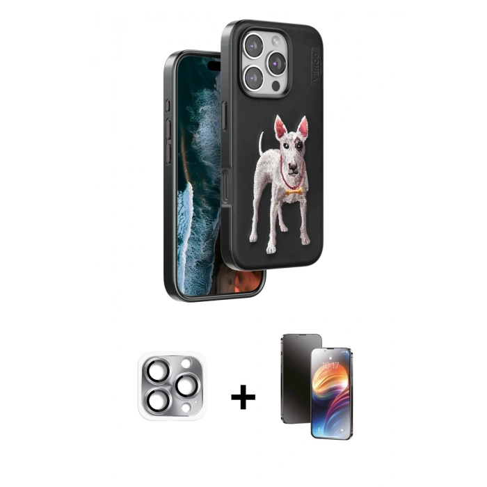 MARSİLYAN™- iPhone 16 Pro Max Kılıf Nova Form Koleksiyonu - Siyah 3D Antistatik Mat Seramik Nano Ekran Koruyucu + Pers Alüminyum Kamera Lens - GI