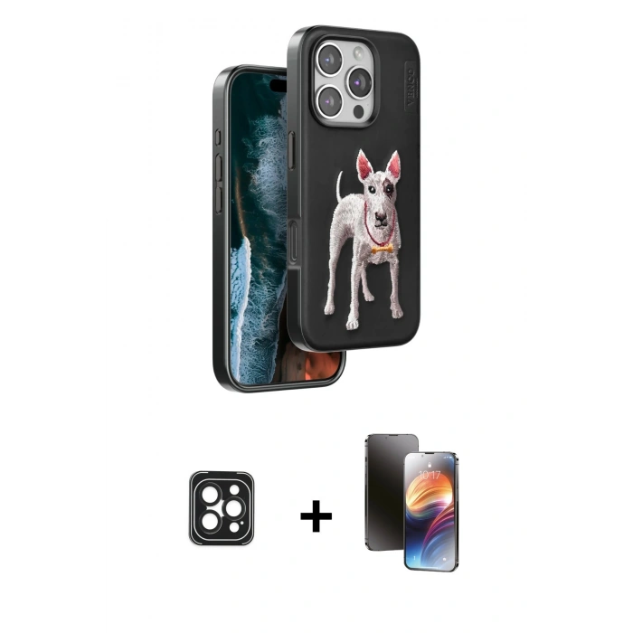 MARSİLYAN™- iPhone 16 Pro Max Kılıf Nova Form Koleksiyonu - Siyah 3D Antistatik Mat Seramik Nano Ekran Koruyucu + PVD Metal Kamera Lens - SH