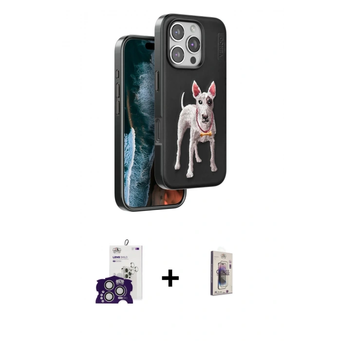 MARSİLYAN™- iPhone 16 Pro Max Kılıf Nova Form Koleksiyonu - Siyah Bilvis 3D Cam Ekran Koruyucu + Bilvis Titan Kamera Lens - GS