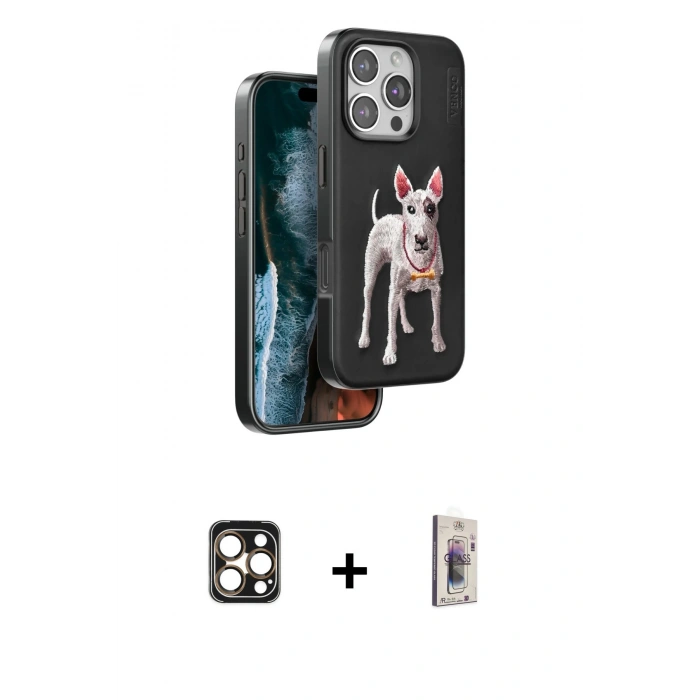 MARSİLYAN™- iPhone 16 Pro Max Kılıf Nova Form Koleksiyonu - Siyah Bilvis 3D Cam Ekran Koruyucu + PVD Metal Kamera Lens - GD