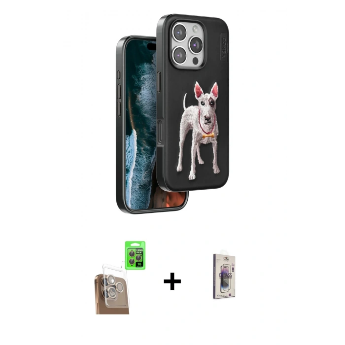 MARSİLYAN™- iPhone 16 Pro Max Kılıf Nova Form Koleksiyonu - Siyah Bilvis 3D Cam Ekran Koruyucu + Raze Metal Kamera Lens - CLTM