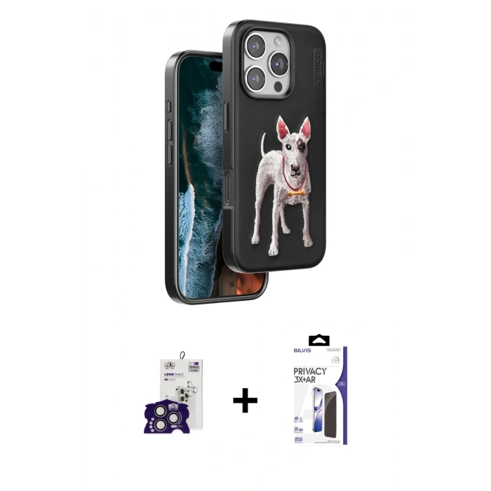 MARSİLYAN™- iPhone 16 Pro Max Kılıf Nova Form Koleksiyonu - Siyah Bilvis 3X AR Hayalet Cam Ekran Koruyucu + Bilvis Titan Kamera Lens - TMGI
