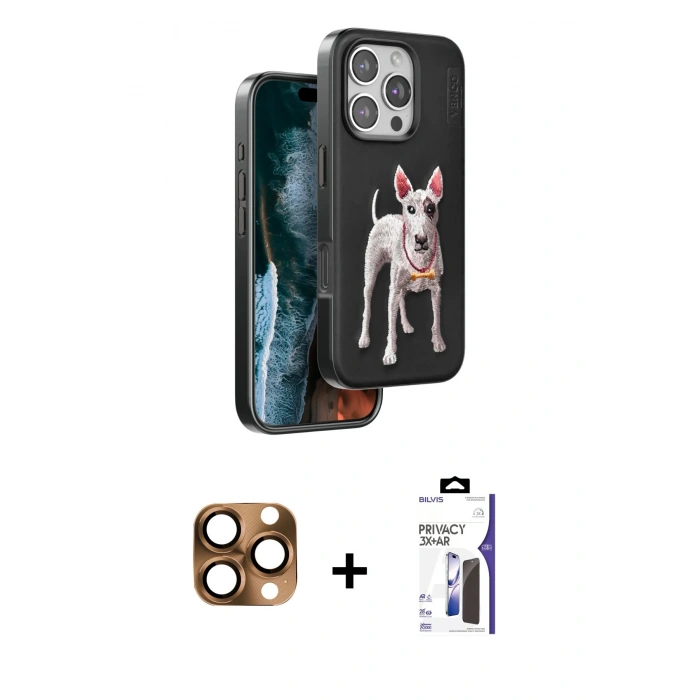 MARSİLYAN™- iPhone 16 Pro Max Kılıf Nova Form Koleksiyonu - Siyah Bilvis 3X AR Hayalet Cam Ekran Koruyucu + Pers Alüminyum Kamera Lens - CLTM